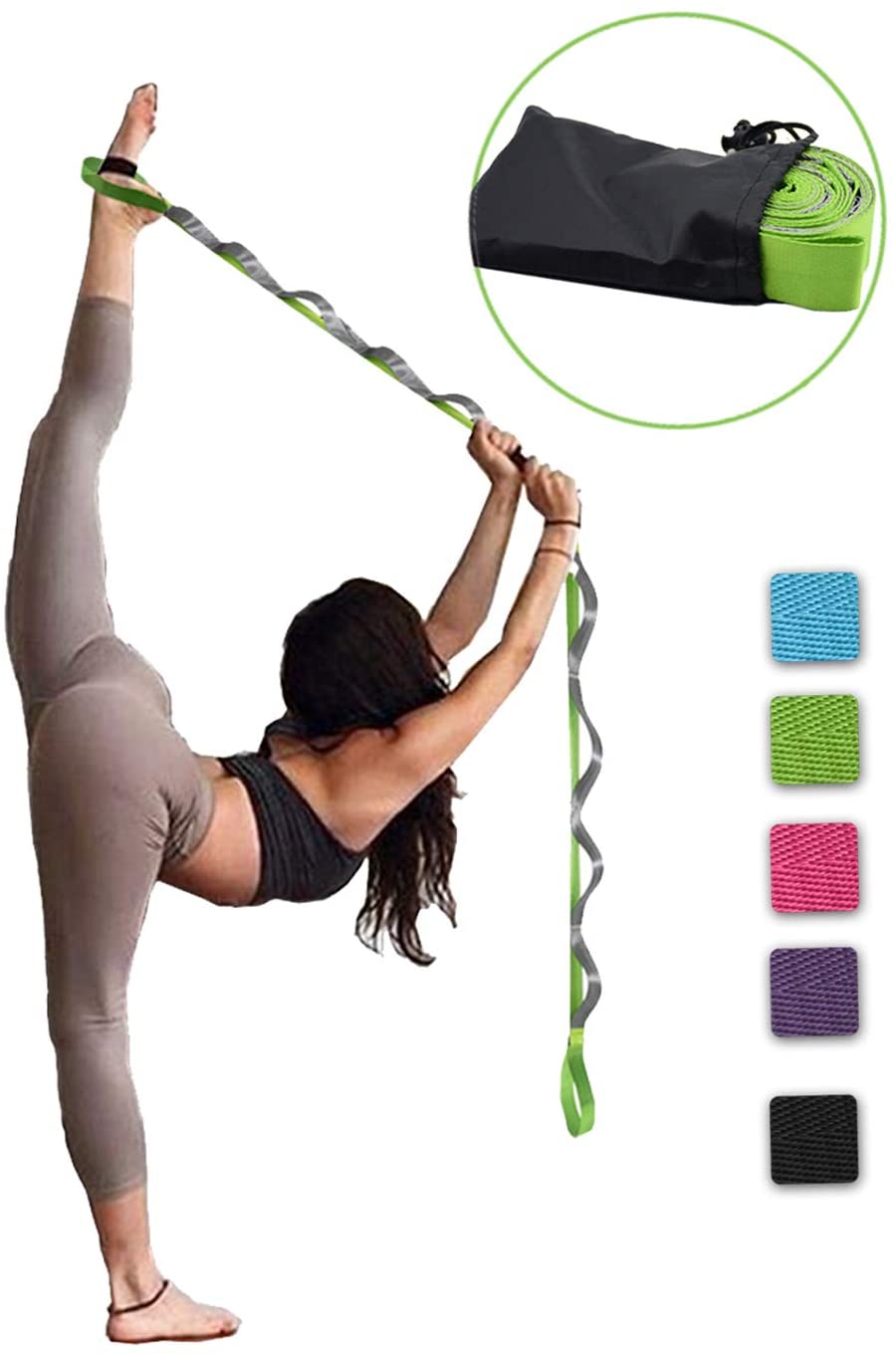 SANKUU Yoga Strap, Multi-Loop Strap, 12 Loops Yoga Stretch Strap, Nonelastic Stretch Strap for Physical Therapy, Pilates, Dance